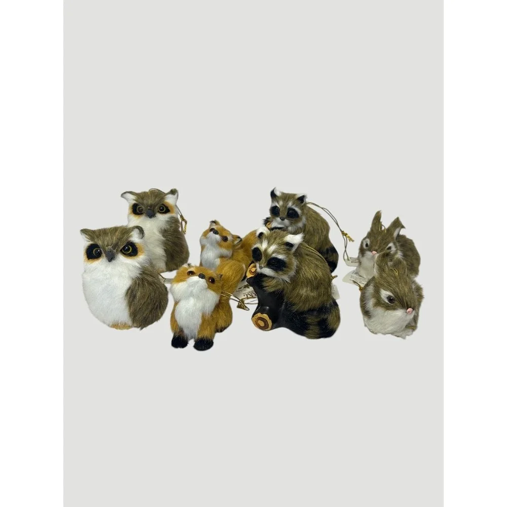Furry Brown and White Fox Ornaments Raz Imports Christmas Raccoon Bunny Owl Faux